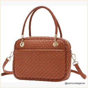 Medium Vegan Leather Crossbody Bag with Top Handle and Herringbone Lining